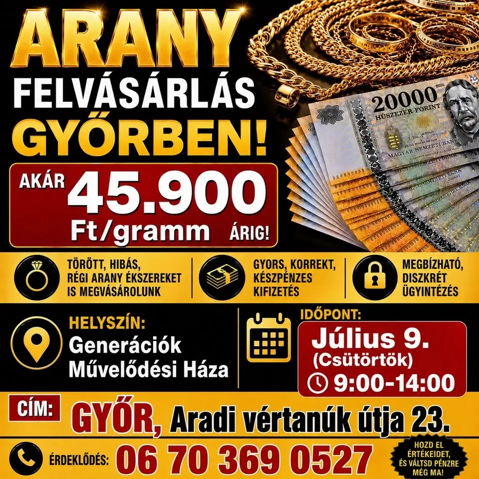 GYŐR FIGYELEM⚠️‼️ CSAK 1 NAP —— ARANY-EZÜST-HERENDI Felvásárlás Kimagasló Áron‼️ AKÁR 45.900Ft/G‼️