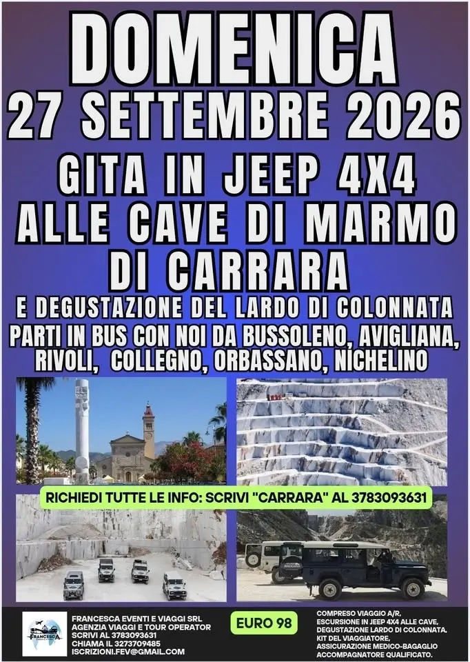 GITA IN JEEP 4X4 ALLE CAVE DI MARMO DI CARRARA E DEGUSTAZIONE