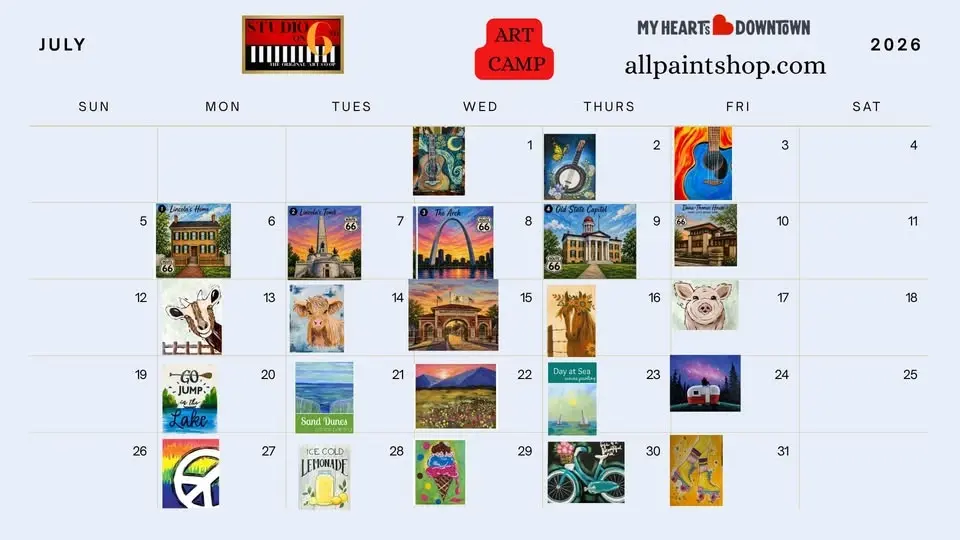 July Class Calendar at Studio on 6th