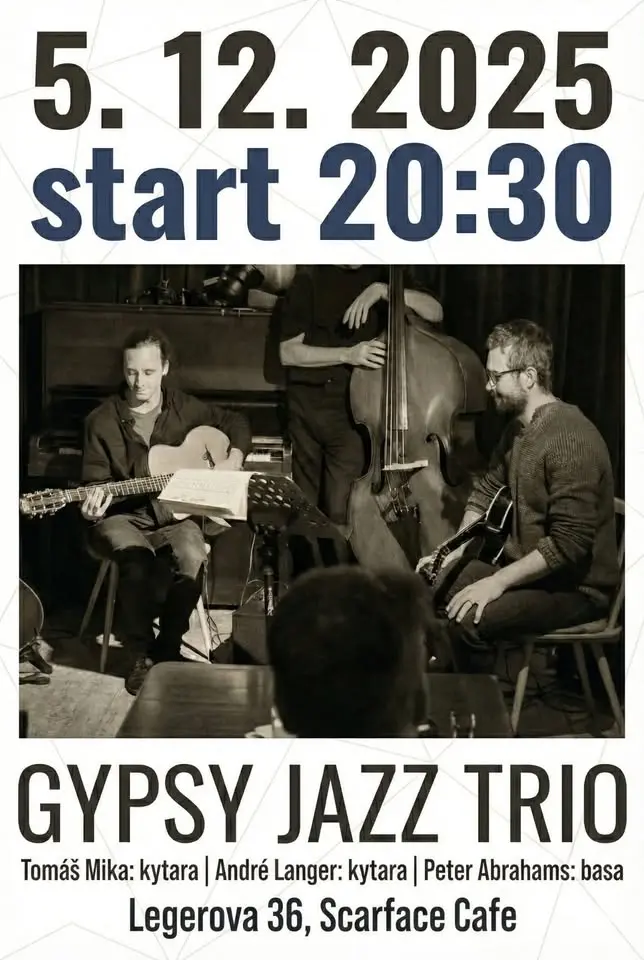 Gypsy Jazz trio - Tomás Mika, André Langer, Peter Abrahams (Vinohrady) vstup volný!