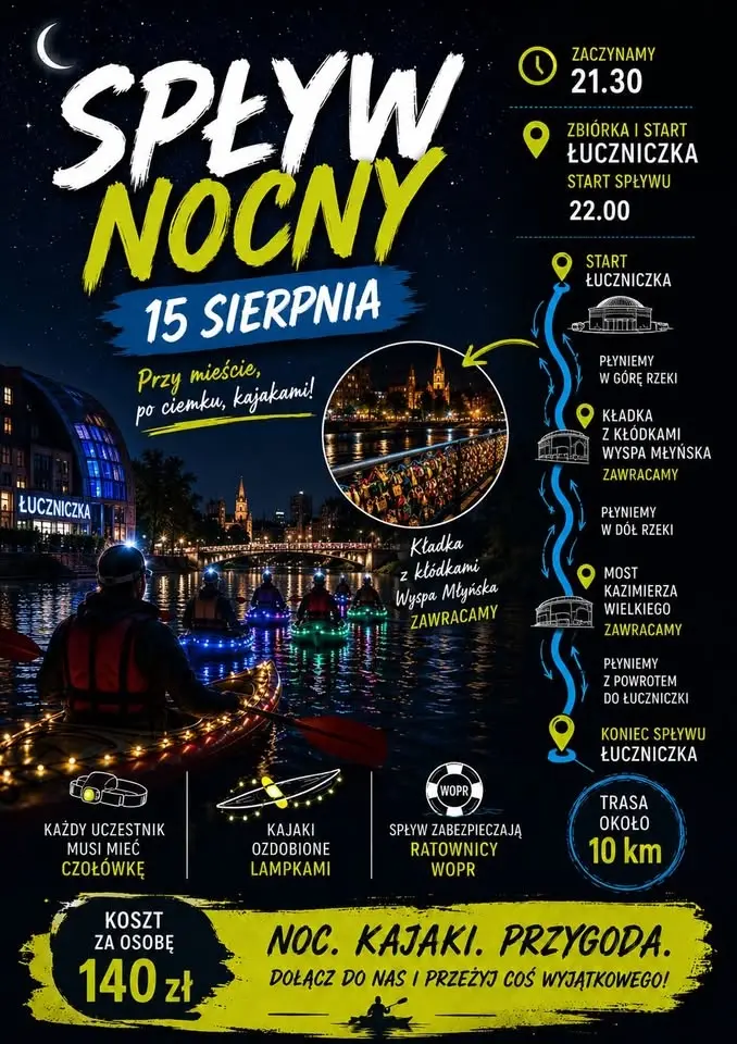 Nocny spływ brak miejsc ‼️przez centrum Bydgoszczy 