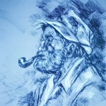 Charcoal Drawing Art Class Portraiture- Old Gent with Pipe