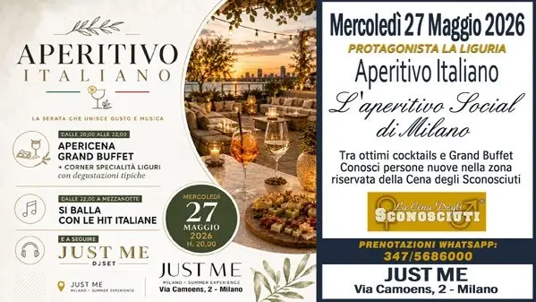 Mercoledì 27/05 Aperitivo Italiano con degustazioni liguri nell’estivo JUST ME
