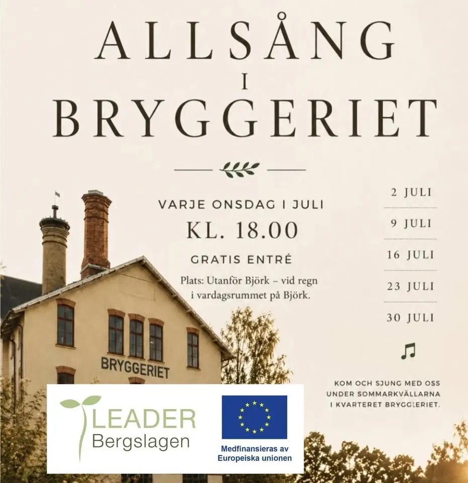Allsångsonsdagar i juli i Kvarteret Bryggeriet