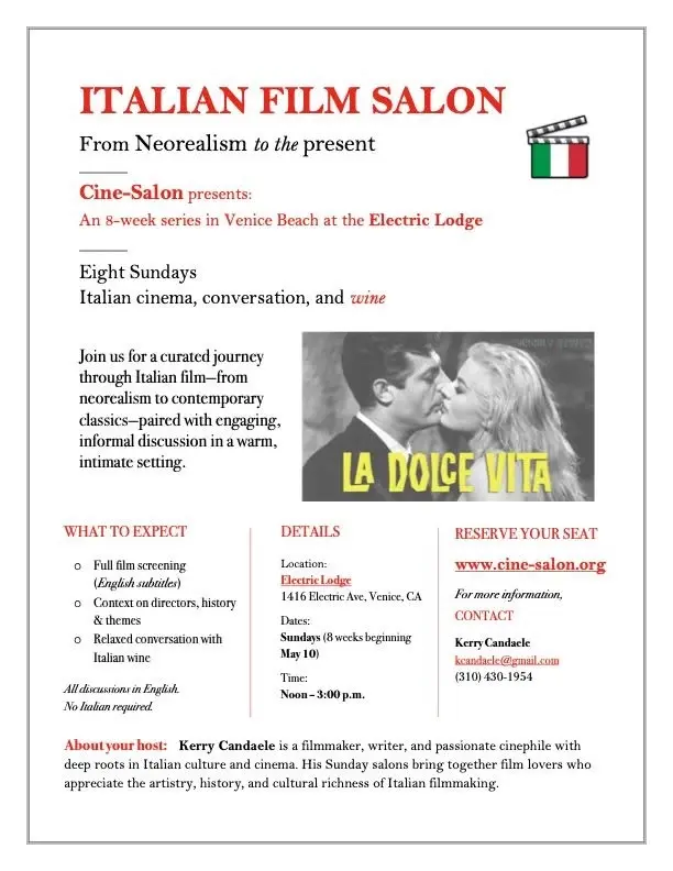 Italian Film Salon, Venice Beach May 10-June 28