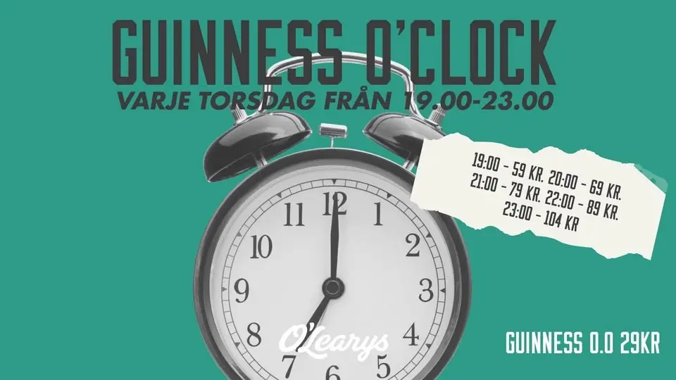 GUINNESS O´CLOCK – VARJE TORSDAG PÅ O'LEARYS