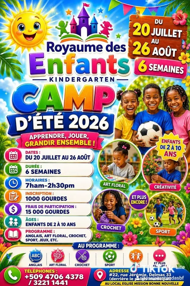 Camp d'été pour les enfants de 2 á 10 ans