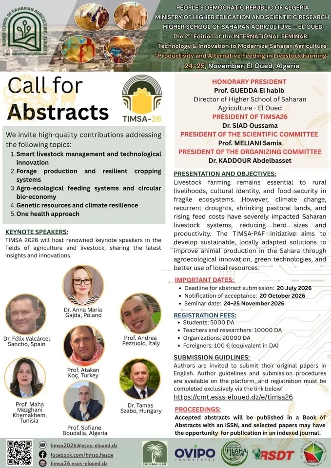 INTERNATIONAL SEMINAR: TECHNOLOGY & INNOVATION TO MODERNIZE SAHARAN AGRICULTURE - TIMSA26