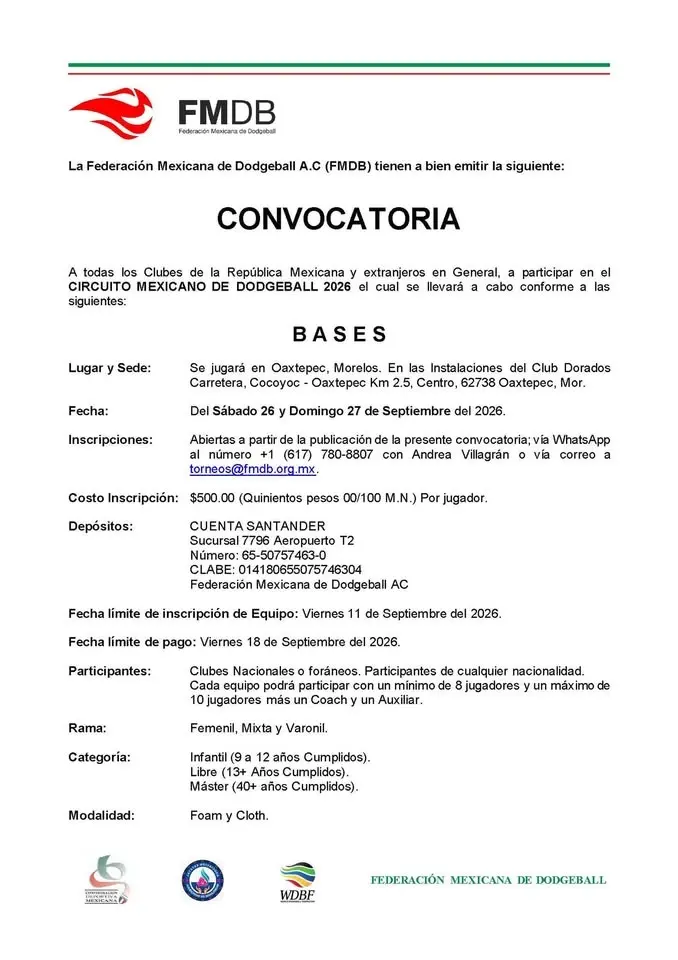 Circuito Mexicano de Dodgeball 2026 Oaxtepec, Morelos