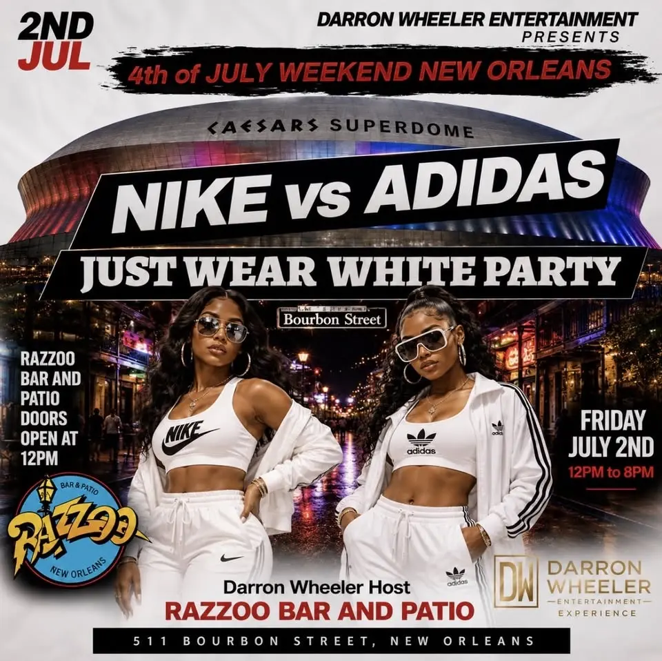 NIKE VS ADIDAS JUST WEAR WHITE DAY PARTY 4th of July Weekend