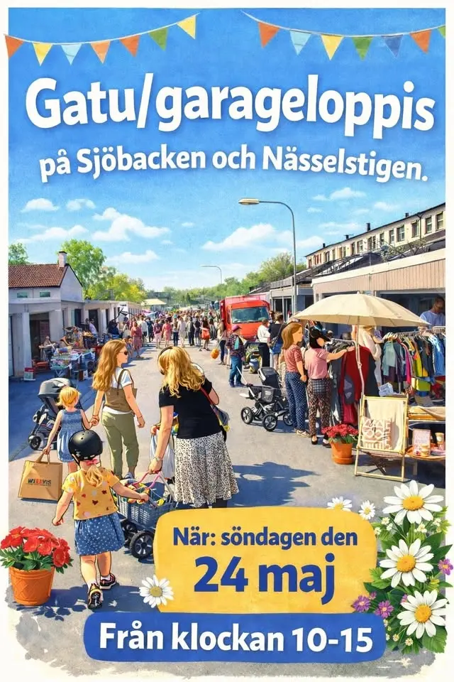 Gatu/garageloppis på Sjöbacken och Nässelstigen 