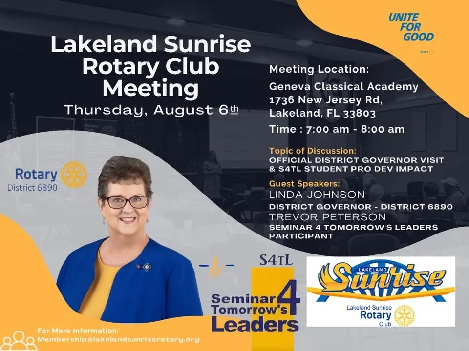 Lakeland Sunrise Rotary Club Meeting featuring: Linda Johnson 6890 DG & S4TL student participant