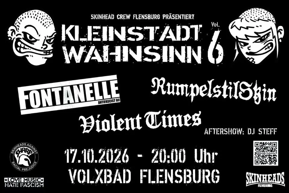 KLEINSTADTWAHNSINN 6 am 17.10.2026 im Volxbad - Violent Times, Fontanelle, RumpelstilSkin
