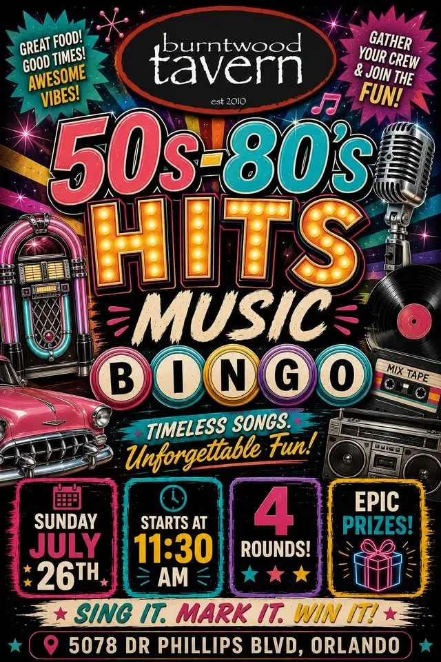 50's - 80's Hits Music Bingo @ Burntwood Tavern Orlando