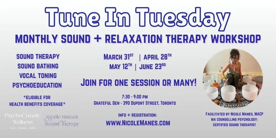 Tune in Tuesday: Monthly Sound & Relaxation Therapy Workshop (join for one session, or many!)