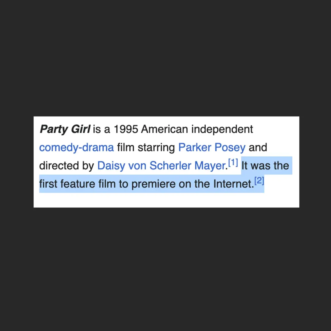 🎞️ The First Movie to Stream Online: 'Party Girl' Screening (1995)