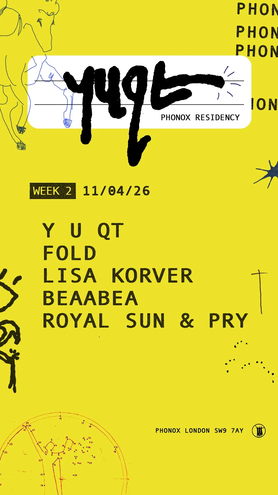 Y U QT, Fold, Lisa Korver, Beaabea, Royal Sun & Pry - 4 Saturdays at Phonox (11th April)