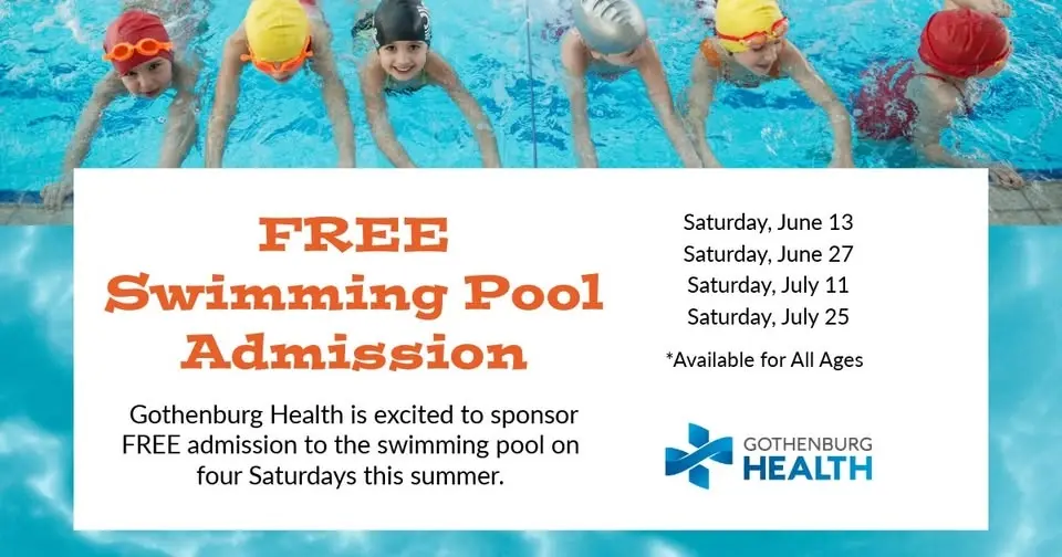FREE Swimming Pool Admission sponsored by Gothenburg Health
