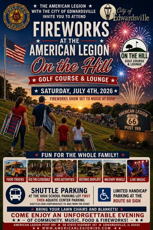 Americas 250th Anniversary Post #199 Edwardsville. Fireworks at Dusk.