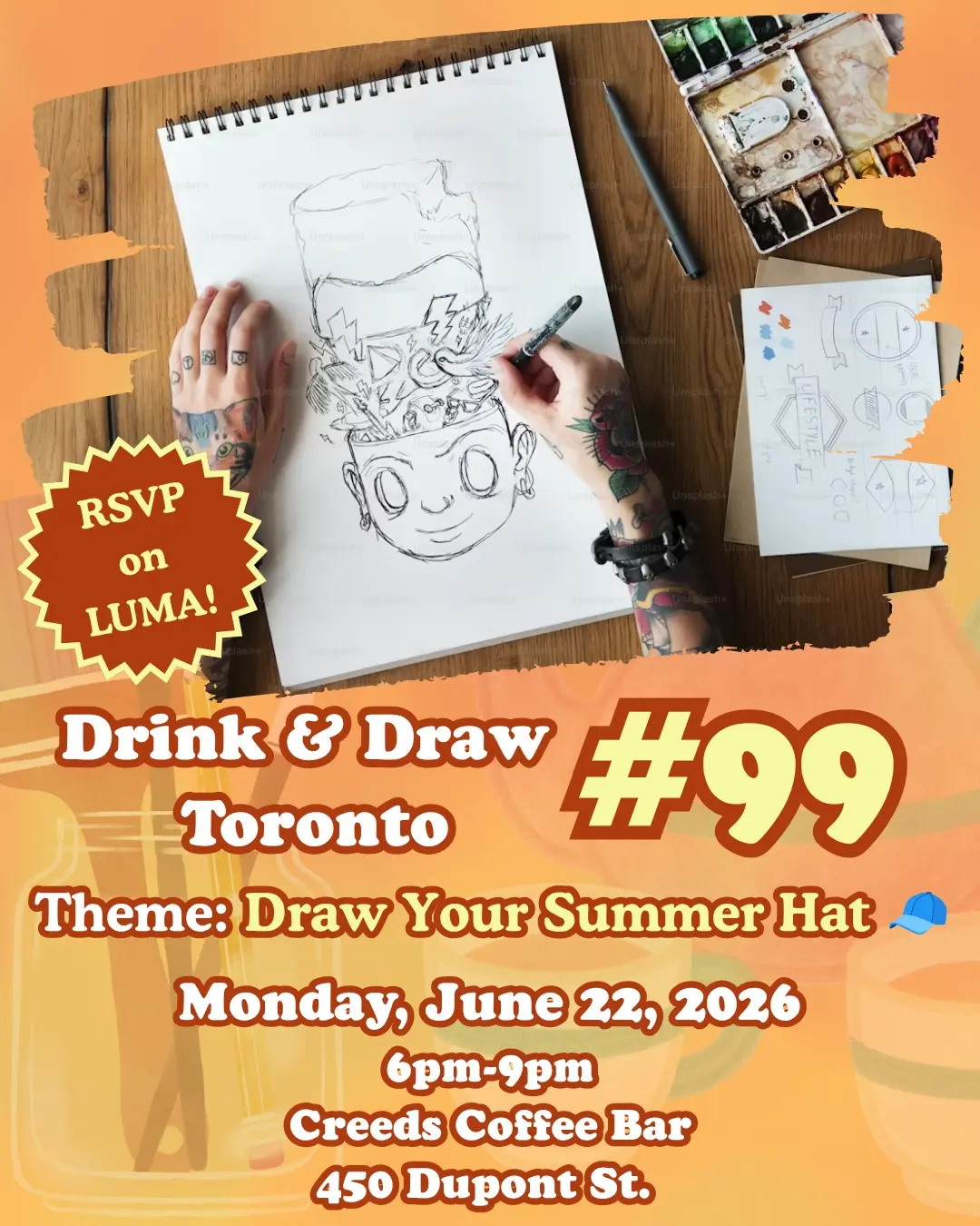 Drink & Draw Toronto #99: Draw your summer hat 🧢
